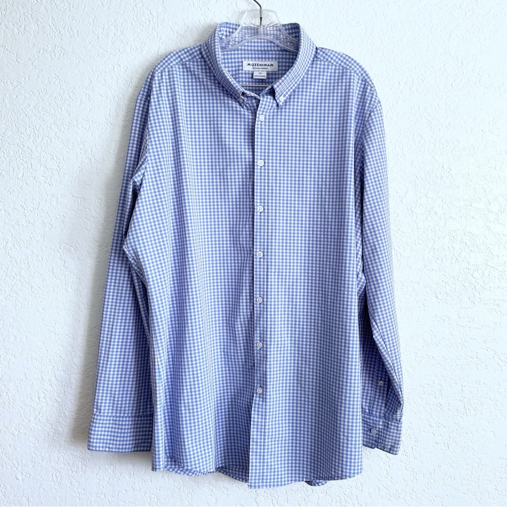 Mizzen+Main Blue Checkered Casual Button Down Shirt